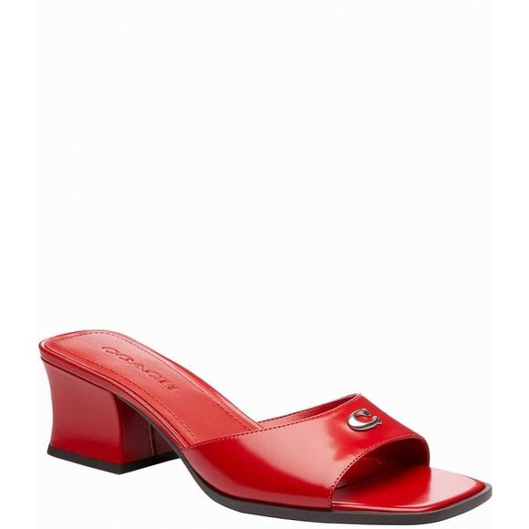 Coach Sculpt C Sandals Women's Size 8 Sport Red Patent Leather Block Heel - Picture 2 of 5